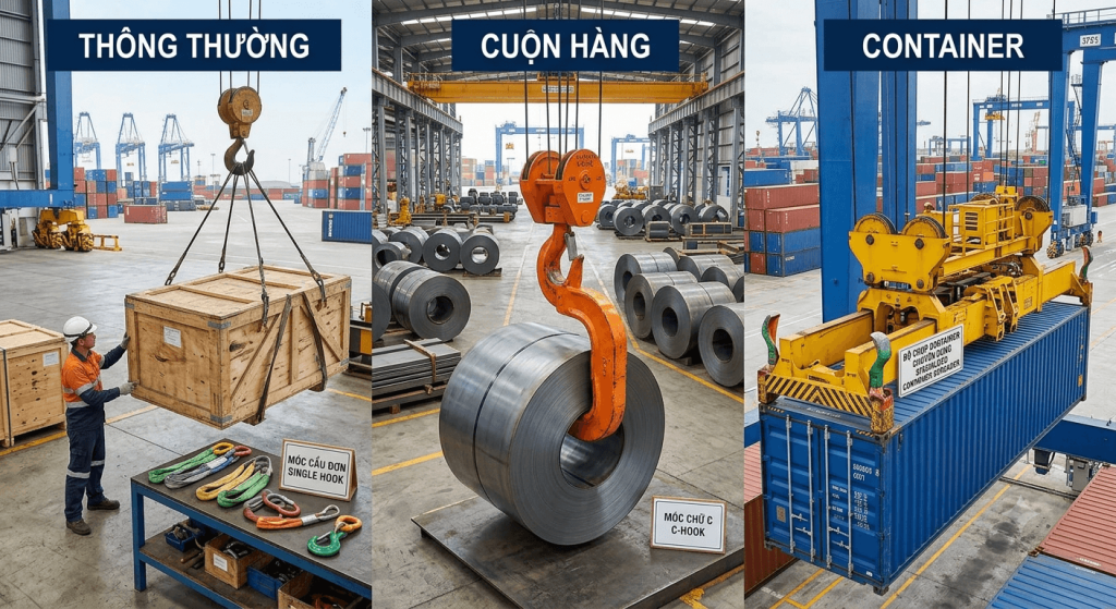 lựa chọn móc cẩu theo loại hàng hóa