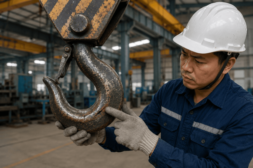 sử dụng móc cẩu bị mài mòn hoặc biến dạng