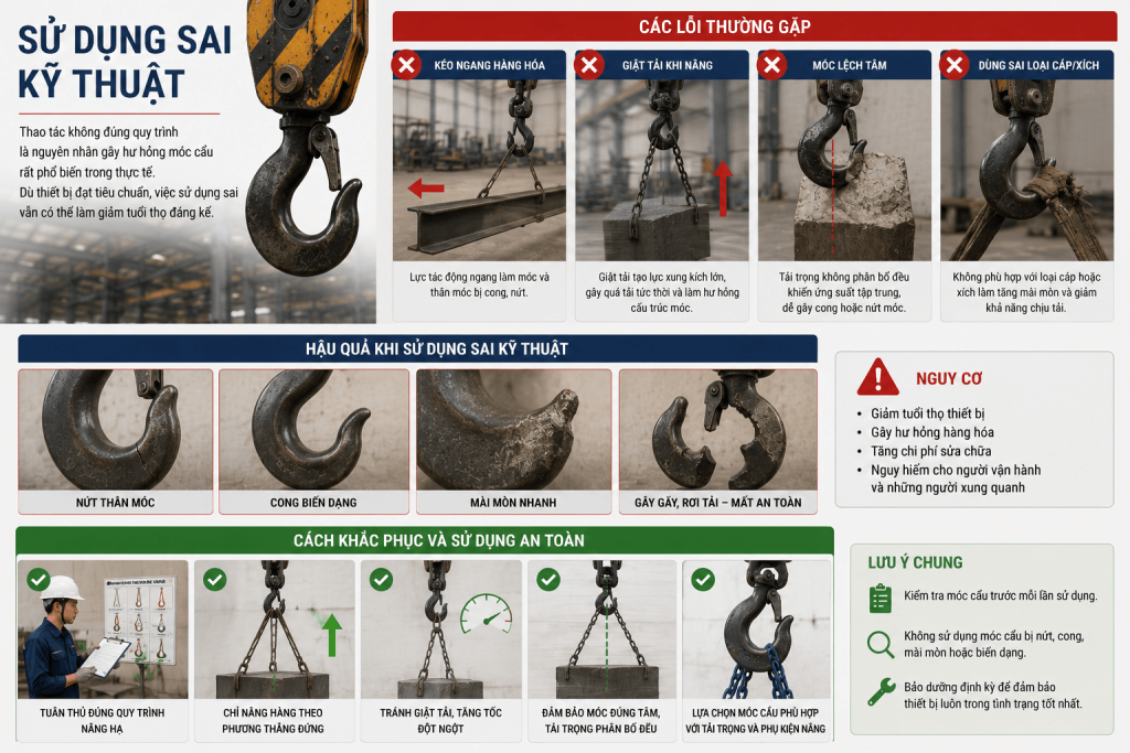 sử dụng sai kỹ thuật cũng làm móc cẩu hỏng
