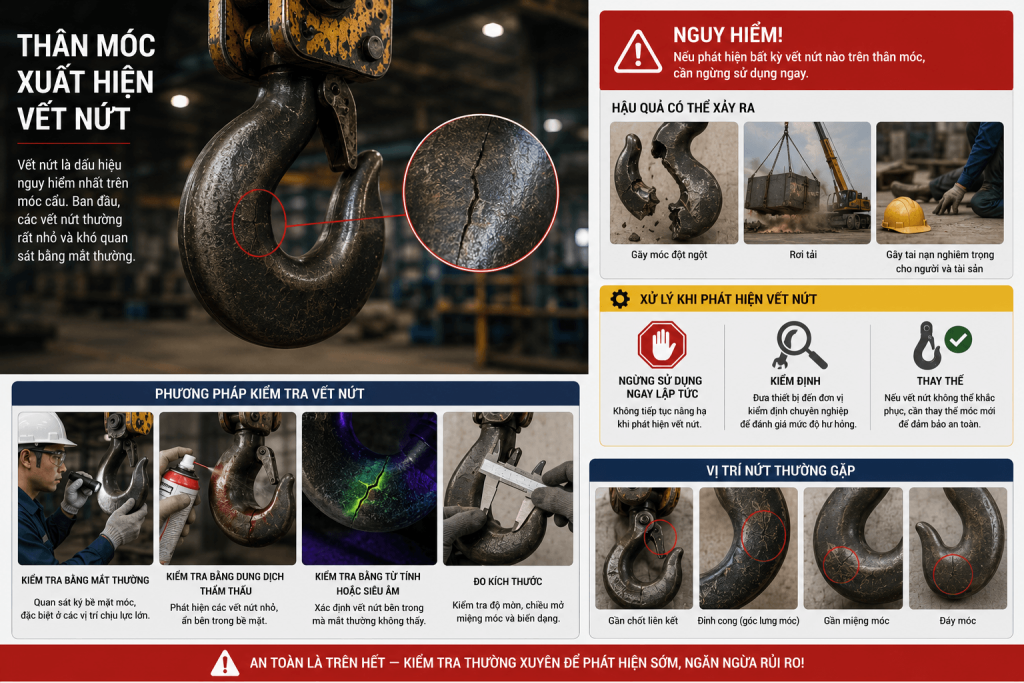 thân móc cẩu xuất hiện vết nứt