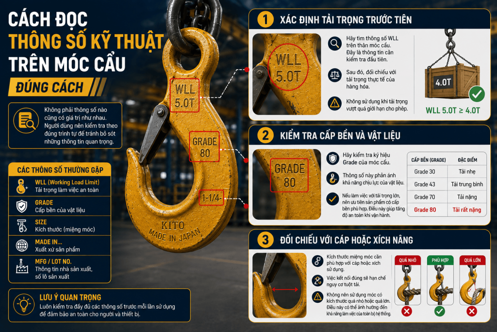 cách đọc thông số kỹ thuật trên móc cẩu