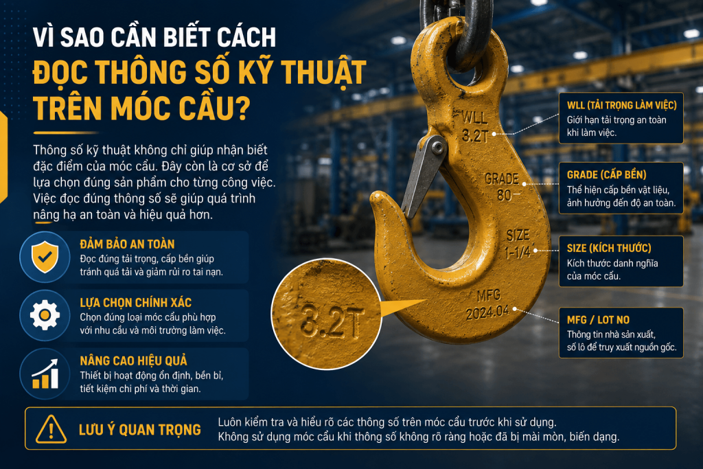 đọc thông số kỹ thuật trên móc cẩu