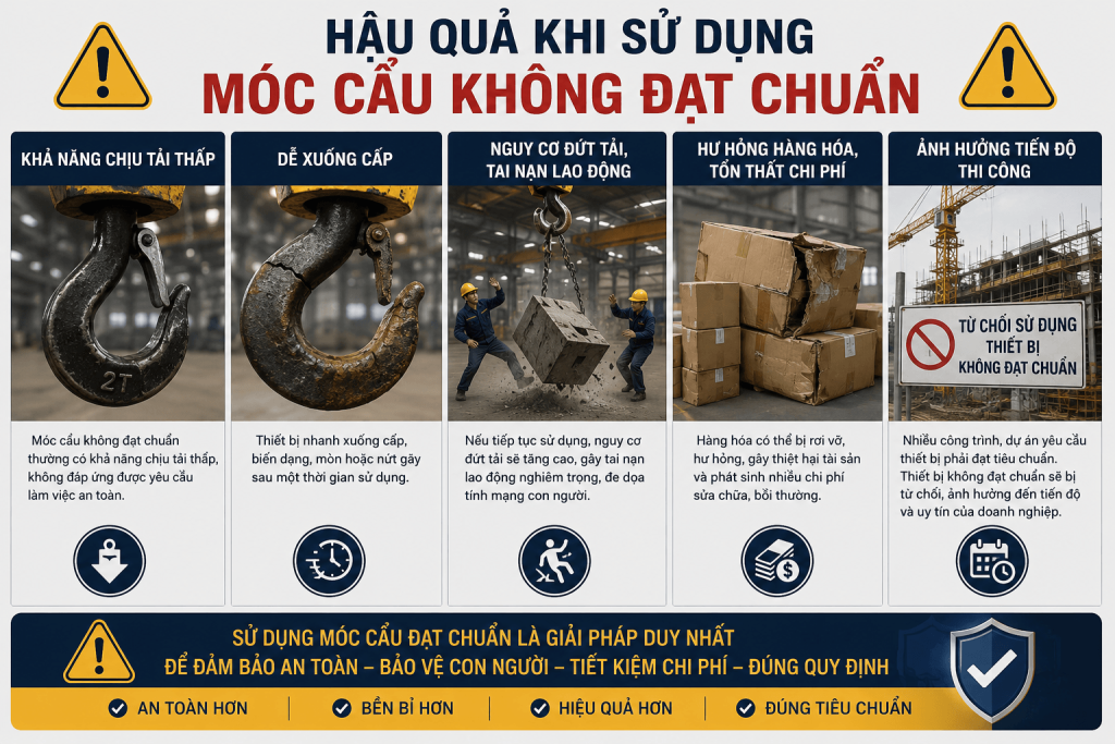 hậu quả khi sử dụng móc cẩu không đạt chuẩn