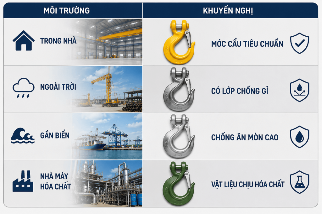 khuyến nghị lựa chọn móc cẩu phù hợp với môi trường