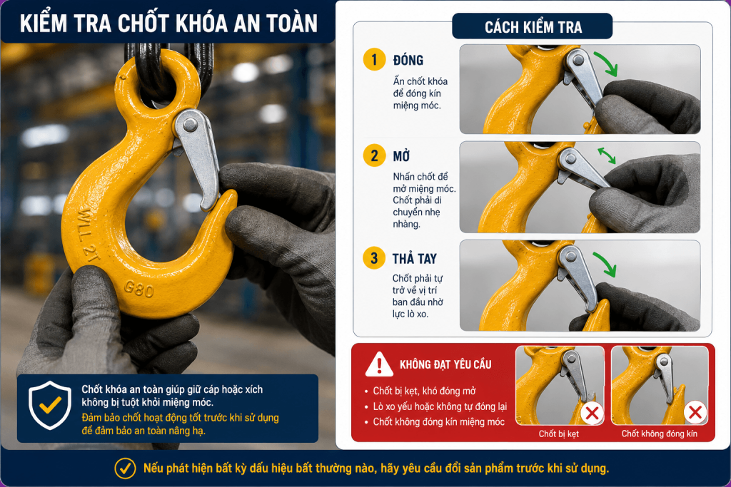 kiểm tra chốt khóa an toàn khi mua móc cẩu