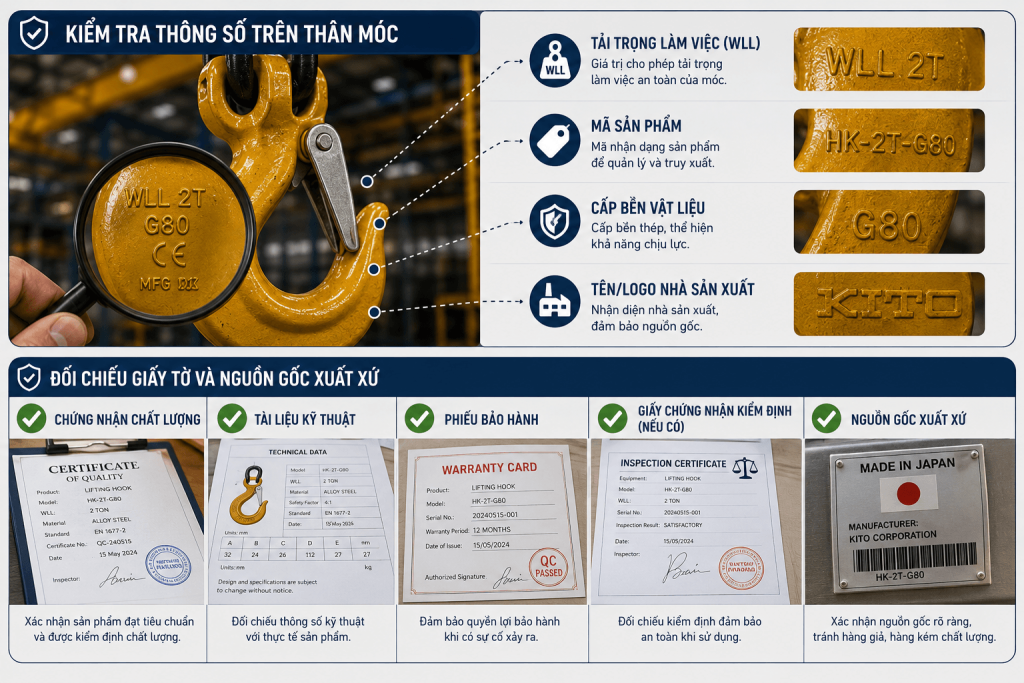 kiểm tra thông số trên thân móc cẩu