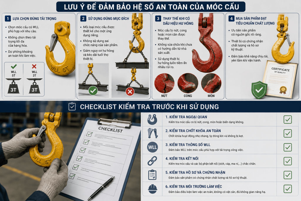 lưu ý để đảm bảo hệ số an toàn của móc cẩu