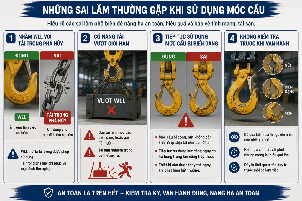 những sai lầm thường gặp khi sử dụng móc cẩu
