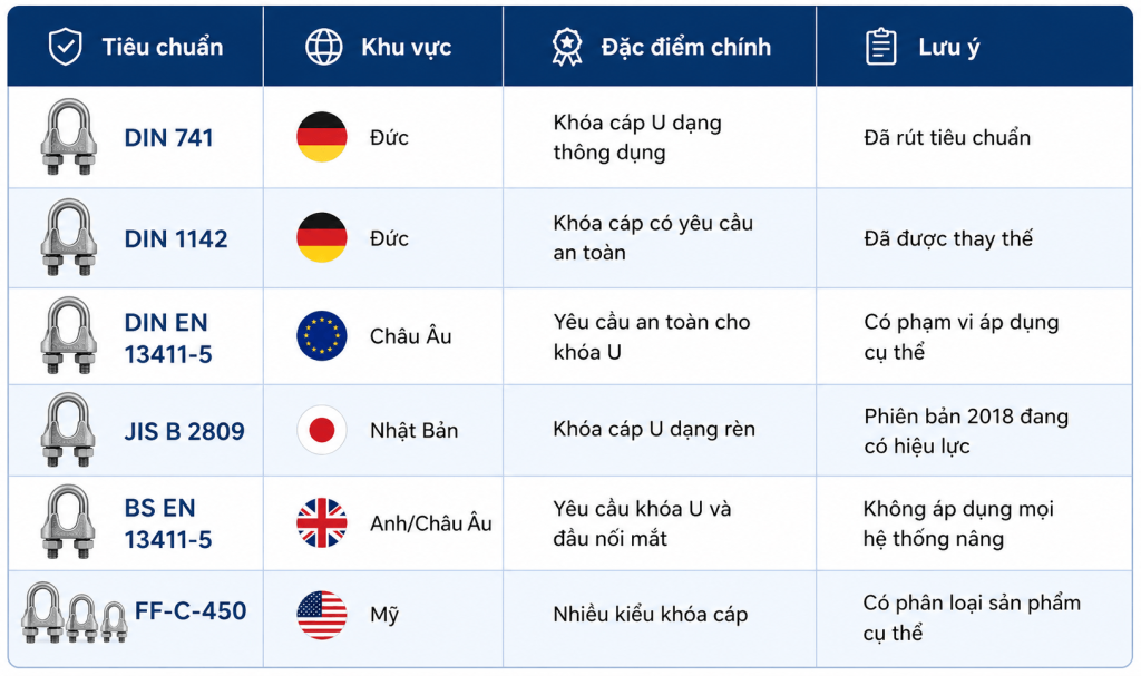 So sánh các tiêu chuẩn khóa cáp phổ biến